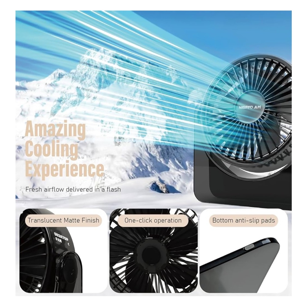 USB Desk Fan 6 Inch Portable Table Fan 3 Speeds Quiet Powerful Cooling Office - Picture 6 of 9